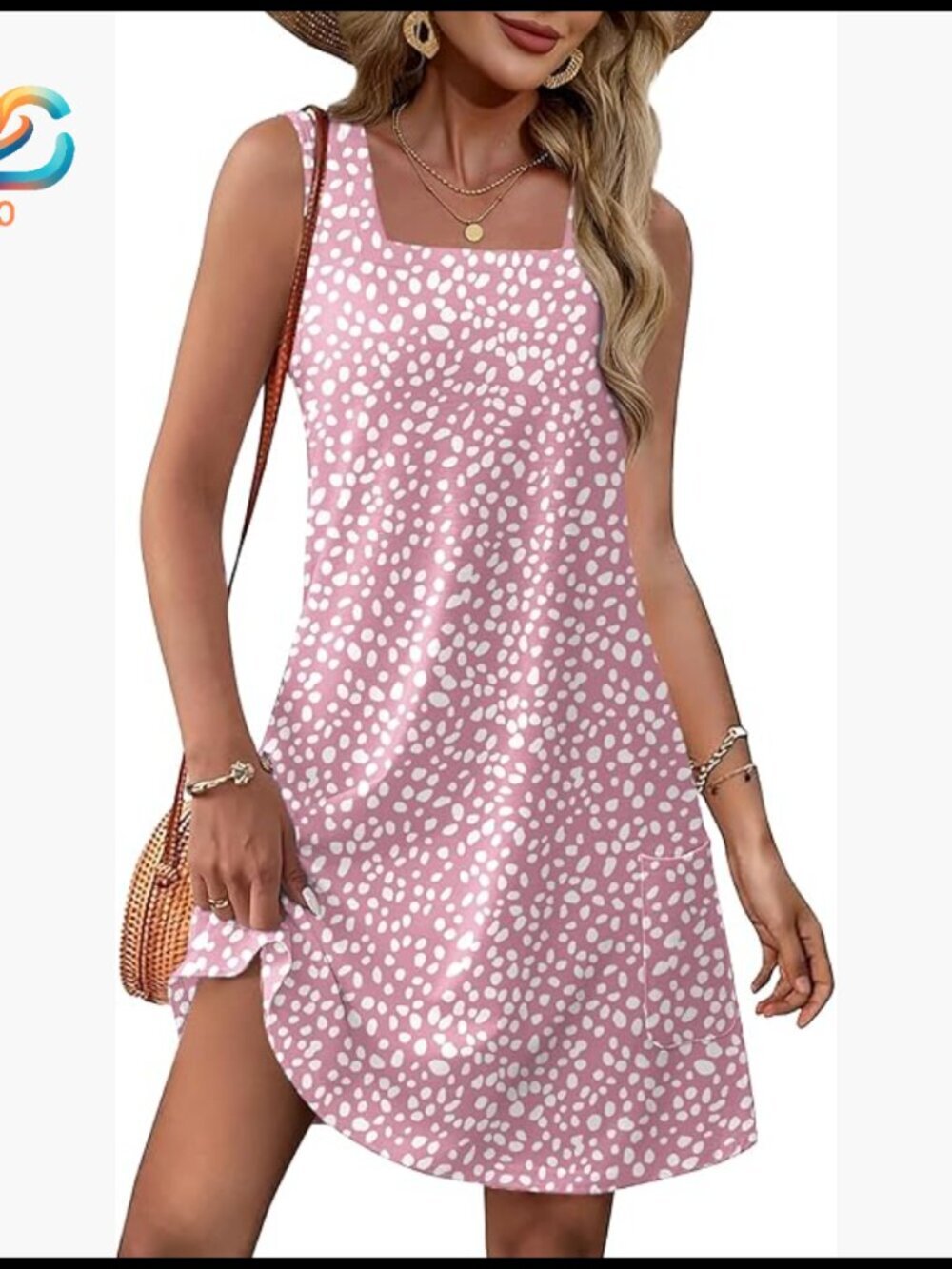 Square Neck Tank Dress with Pockets Loose Swing Sundress Casual Summer